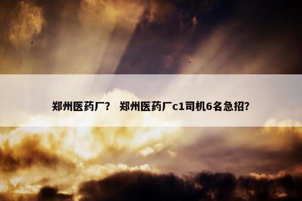 郑州医药厂？ 郑州医药厂c1司机6名急招？