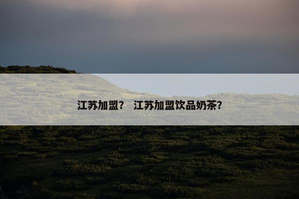 江苏加盟？ 江苏加盟饮品奶茶？