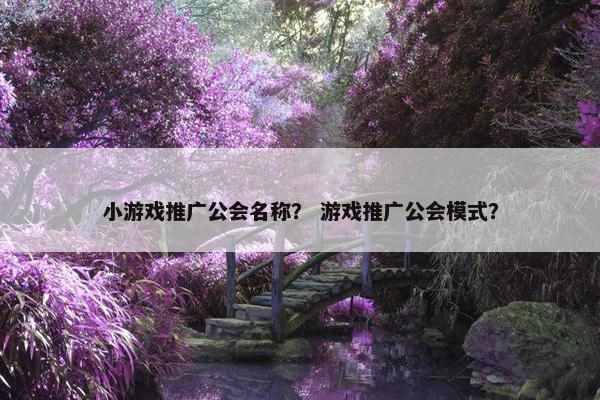小游戏推广公会名称？ 游戏推广公会模式？